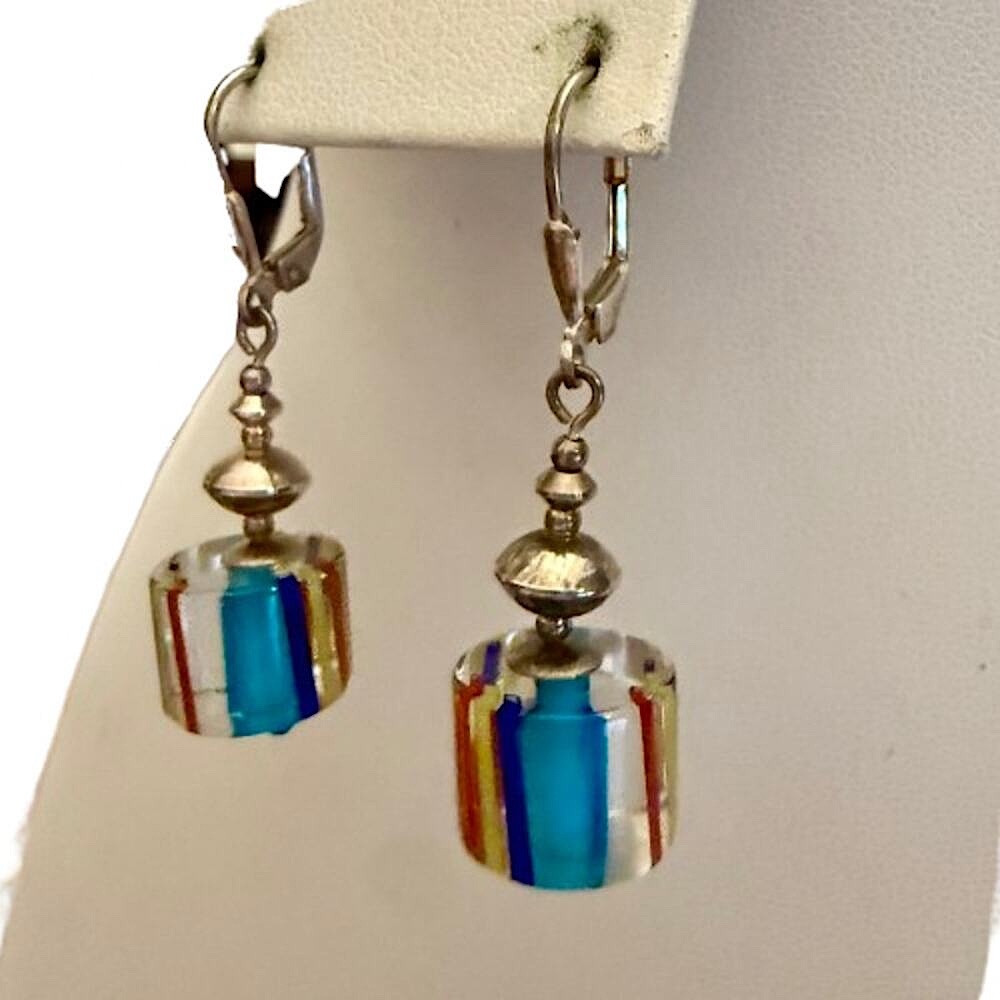 Artisan Colorful Cubed Glass Beaded Drop Earrings - Picture 3 of 7